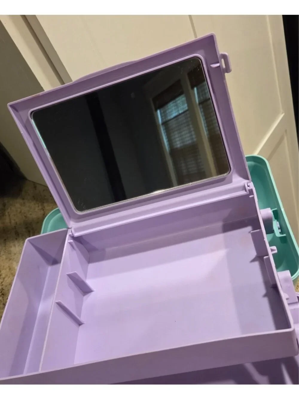 Caboodles Lavender Purple & Mint Green Makeup Carrying Case Mirror Fold out
